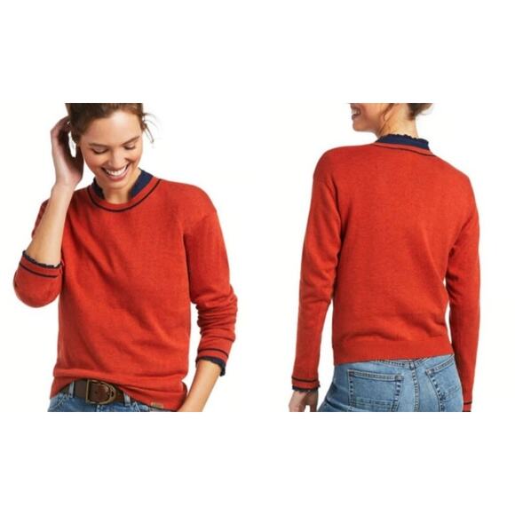 ARIAT Floret 100% Cotton Orange Crewneck Sweater Fall sz XL Preppy Workwear - Picture 1 of 9